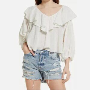 Free People Zuri Ruffle Blouse Summer Crop Top Size Small Open Back Gauzy Flowy
